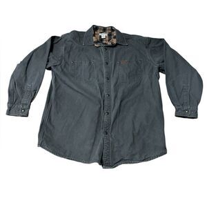 Carhartt Mens XL Canvas Work Shirt Jacket Gray Plaid Lined Button Front